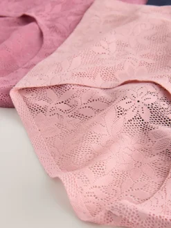 White/Pink/Navy Full Brief Comfort Bonded Lace Knickers 7 Pack