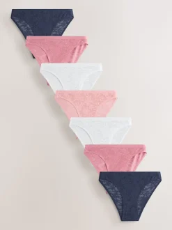 White/Pink/Praline Nude High Leg Comfort Bonded Lace Knickers 7 Pack