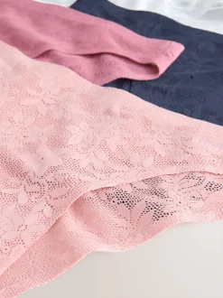White/Pink/Praline Nude High Leg Comfort Bonded Lace Knickers 7 Pack