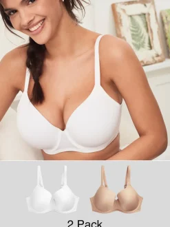 White/Praline Nude DD+ Light Pad Full Cup Smoothing T-Shirt Bras 2 Pack