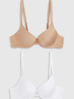 White/Praline Nude Push Up Pad Plunge A-E Smoothing T-Shirt Bras 2 Pack