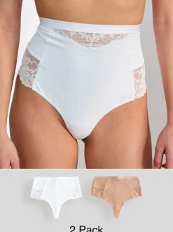 White/Praline Nude Tummy Control Light Shaping High Waist Thongs 2 Pack