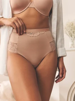 White/Praline Nude Tummy Control Light Shaping High Waist Thongs 2 Pack