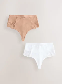 White/Praline Nude Tummy Control Light Shaping High Waist Thongs 2 Pack