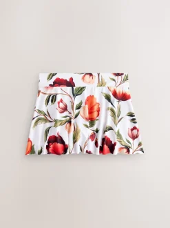 White/Red Floral Swim Skirt Bikini Bottoms