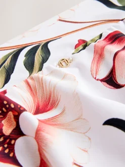 White/Red Floral Swim Skirt Bikini Bottoms