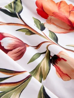 White/Red Floral Swim Skirt Bikini Bottoms
