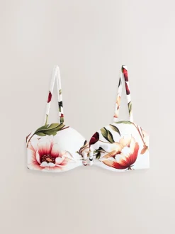White/Red Floral Wired Bandeau Bikini Top