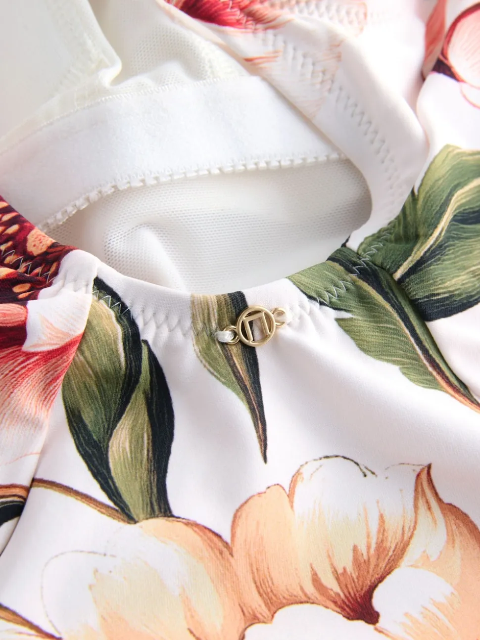 White/Red Floral Wrap Tummy Control Swimsuit