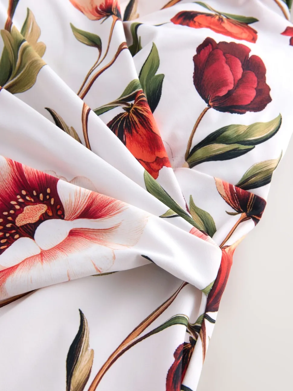 White/Red Floral Wrap Tummy Control Swimsuit