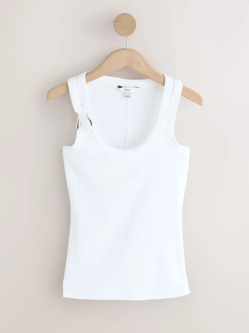 White/Silver Trim Hardware Detail Racer Ribbed Vest Top