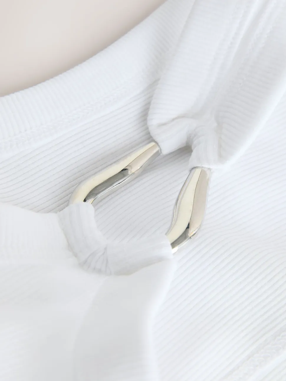 White/Silver Trim Hardware Detail Racer Ribbed Vest Top