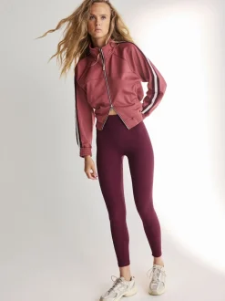 Wine Red Ribbed Seamless High Waist Leggings