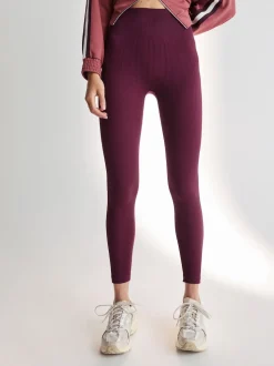 Wine Red Ribbed Seamless High Waist Leggings