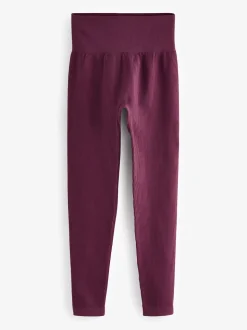 Wine Red Ribbed Seamless High Waist Leggings