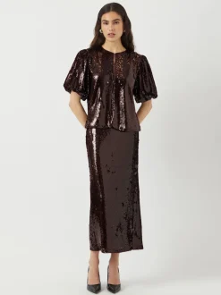 Y.A.S Red Sequin Maxi Skirt