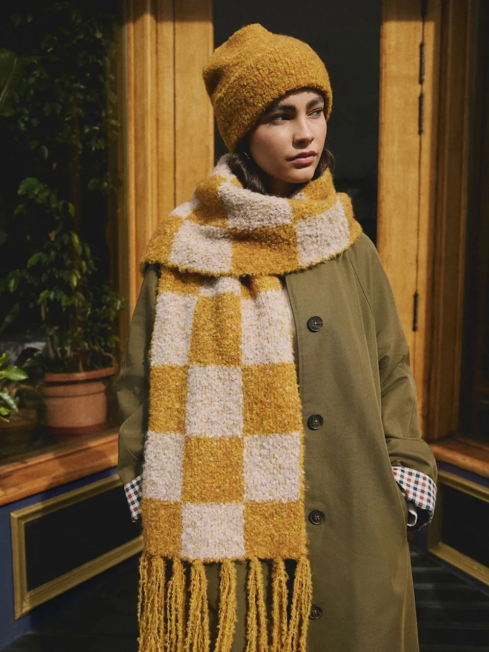 Yellow Boucle Knitted Beanie Hat