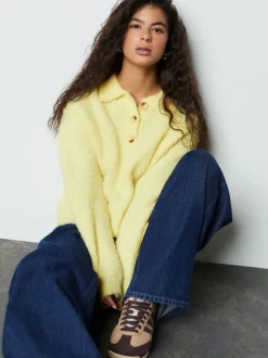 Yellow Boucle Long Sleeve Polo Jumper