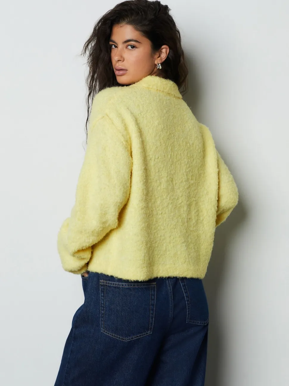 Yellow Boucle Long Sleeve Polo Jumper