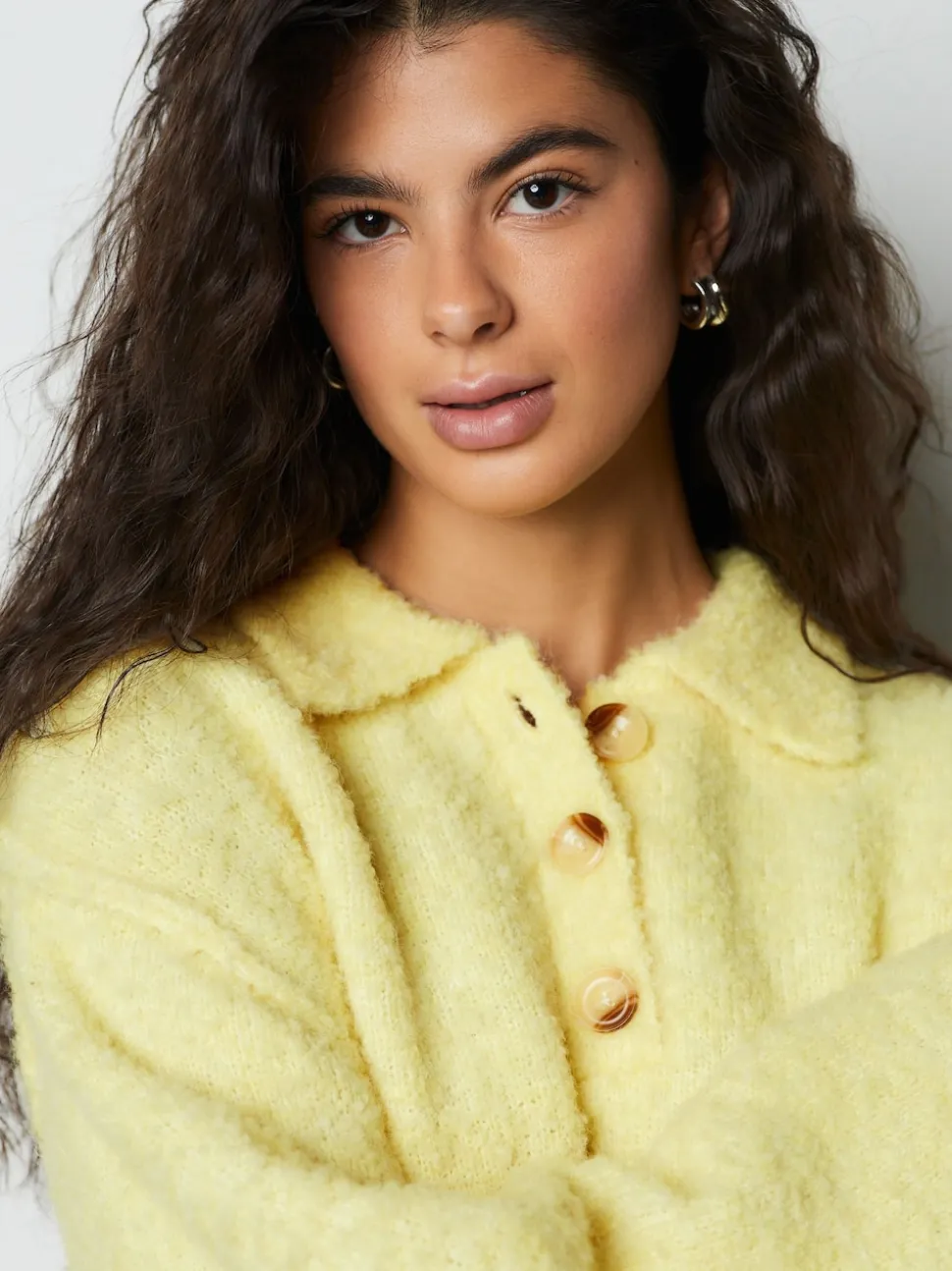 Yellow Boucle Long Sleeve Polo Jumper
