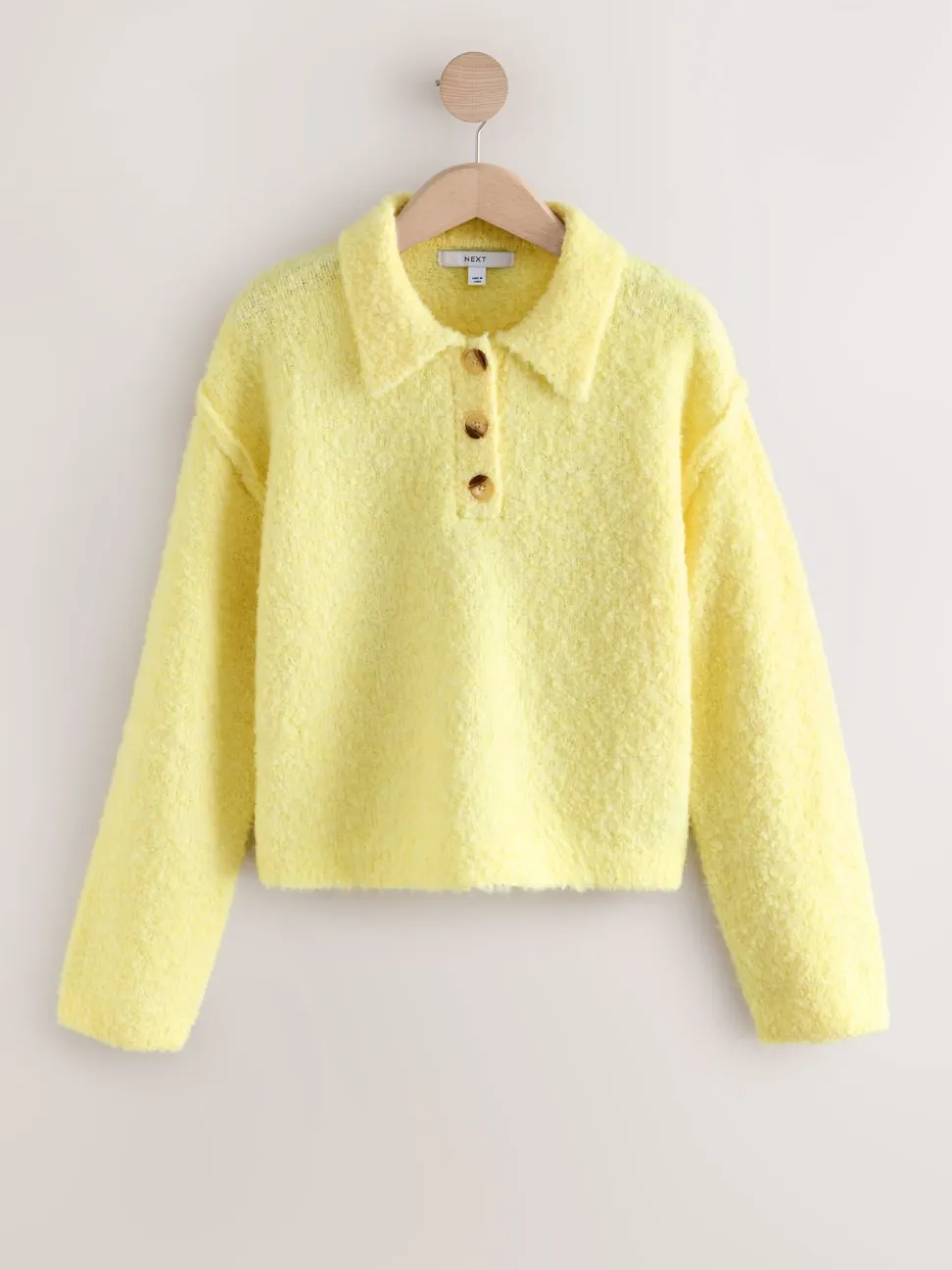 Yellow Boucle Long Sleeve Polo Jumper