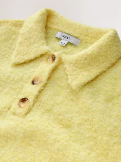 Yellow Boucle Long Sleeve Polo Jumper