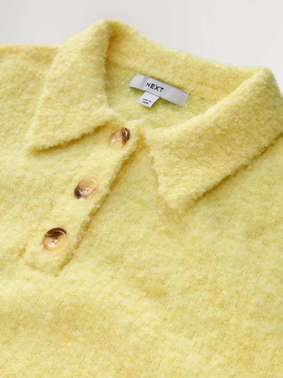 Yellow Boucle Long Sleeve Polo Jumper