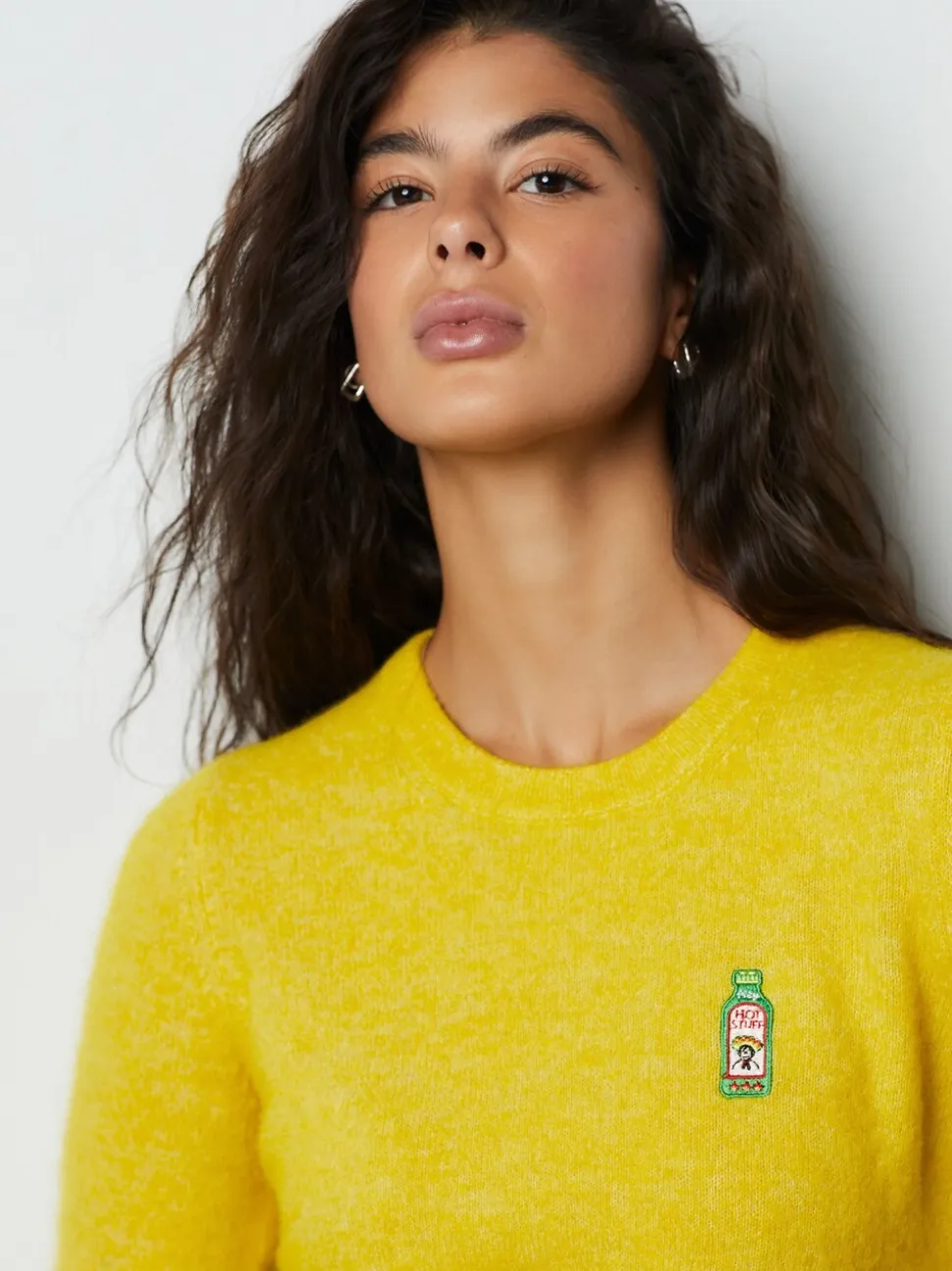 Yellow Hot Sauce Long Sleeve Crew Neck Jumper With Wool
