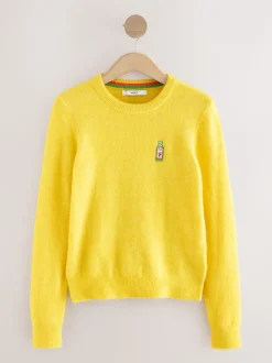 Yellow Hot Sauce Long Sleeve Crew Neck Jumper With Wool