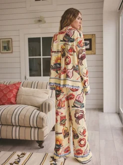 Yellow Viscose/Linen Blend Button Through Pyjamas