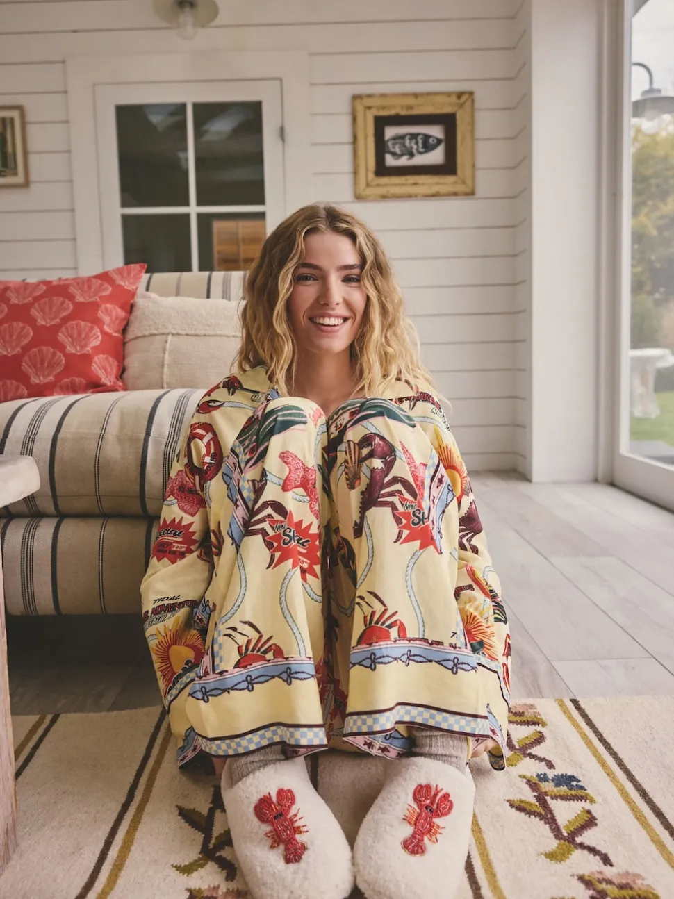 Yellow Viscose/Linen Blend Button Through Pyjamas