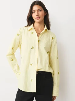 Yellow/White Stripe Banana Embroidered Long Sleeve Shirt