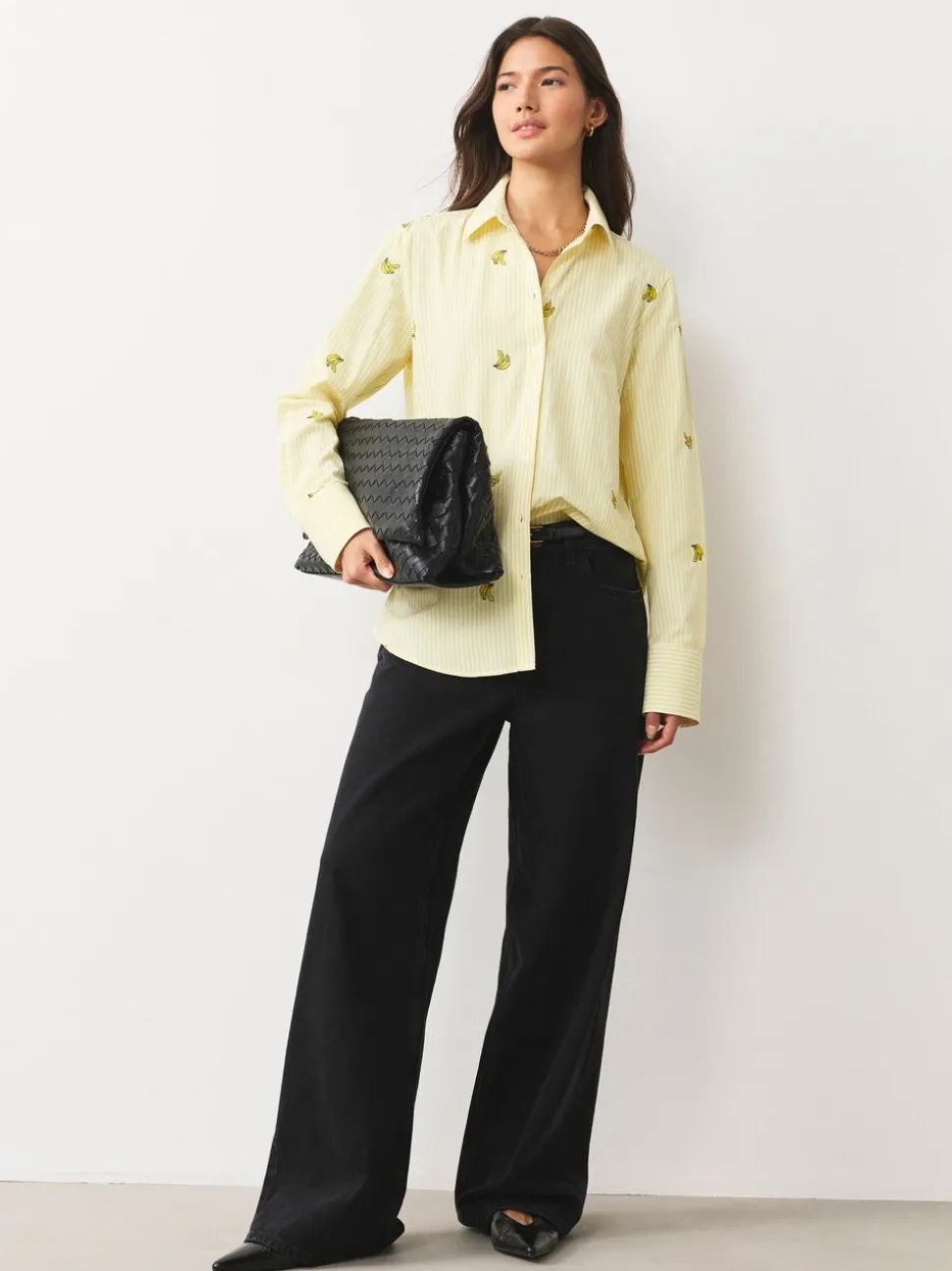 Yellow/White Stripe Banana Embroidered Long Sleeve Shirt