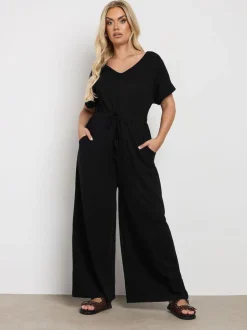 Yours Curve Black 100% Cotton Jumpsuit