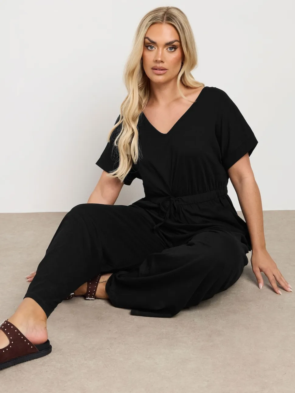 Yours Curve Black 100% Cotton Jumpsuit