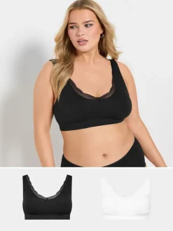 Yours Curve Black 2 Pack Lace Trim Seamless Bras