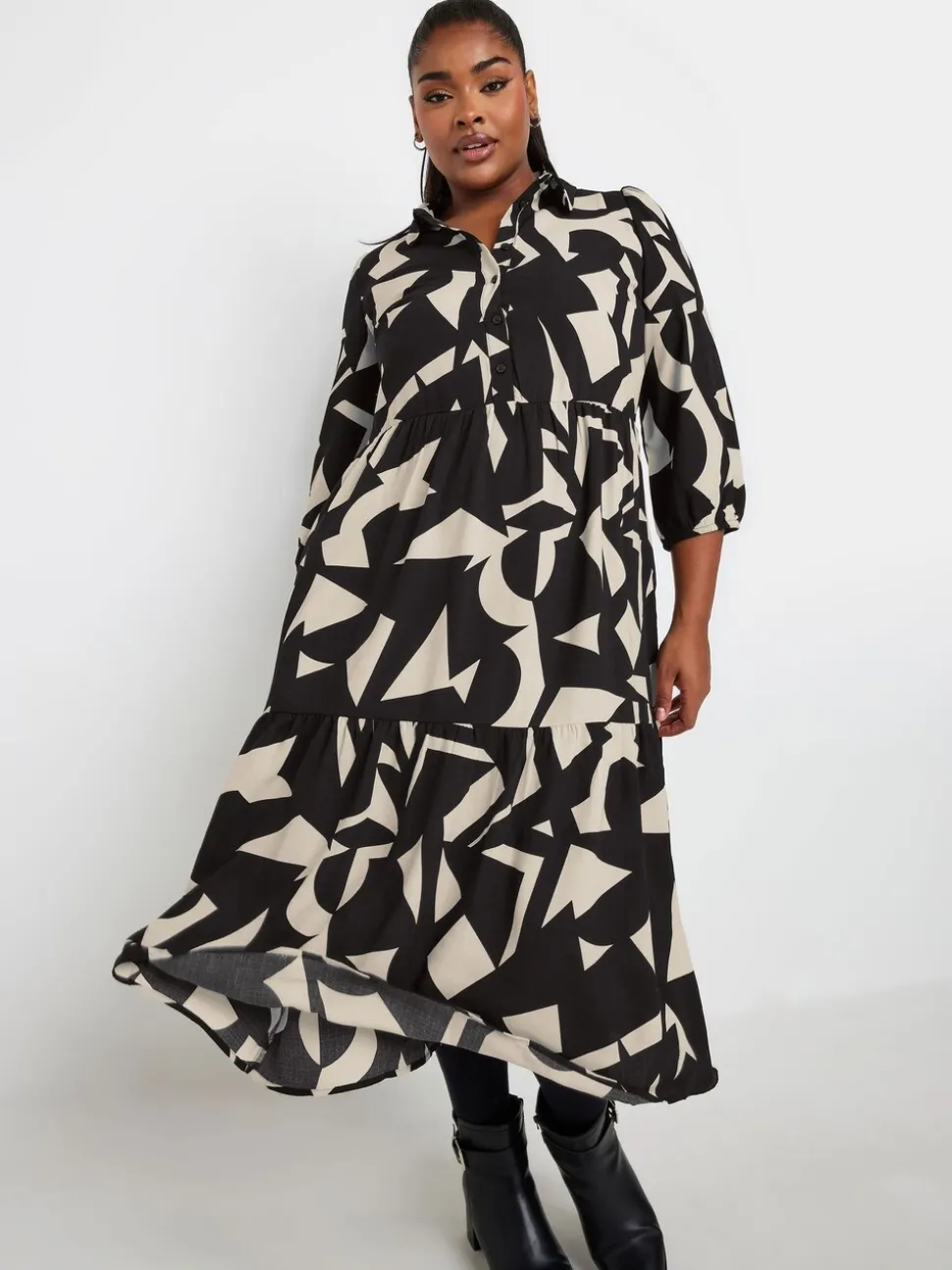 Yours Curve Black 3/4 Sleeve Shirt Dress