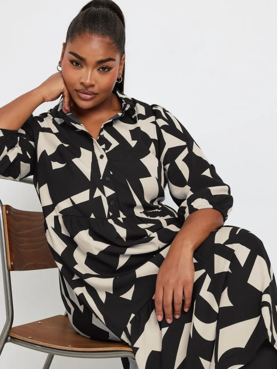 Yours Curve Black 3/4 Sleeve Shirt Dress