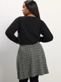 Yours Curve Black Boucle A Line Button Skirt
