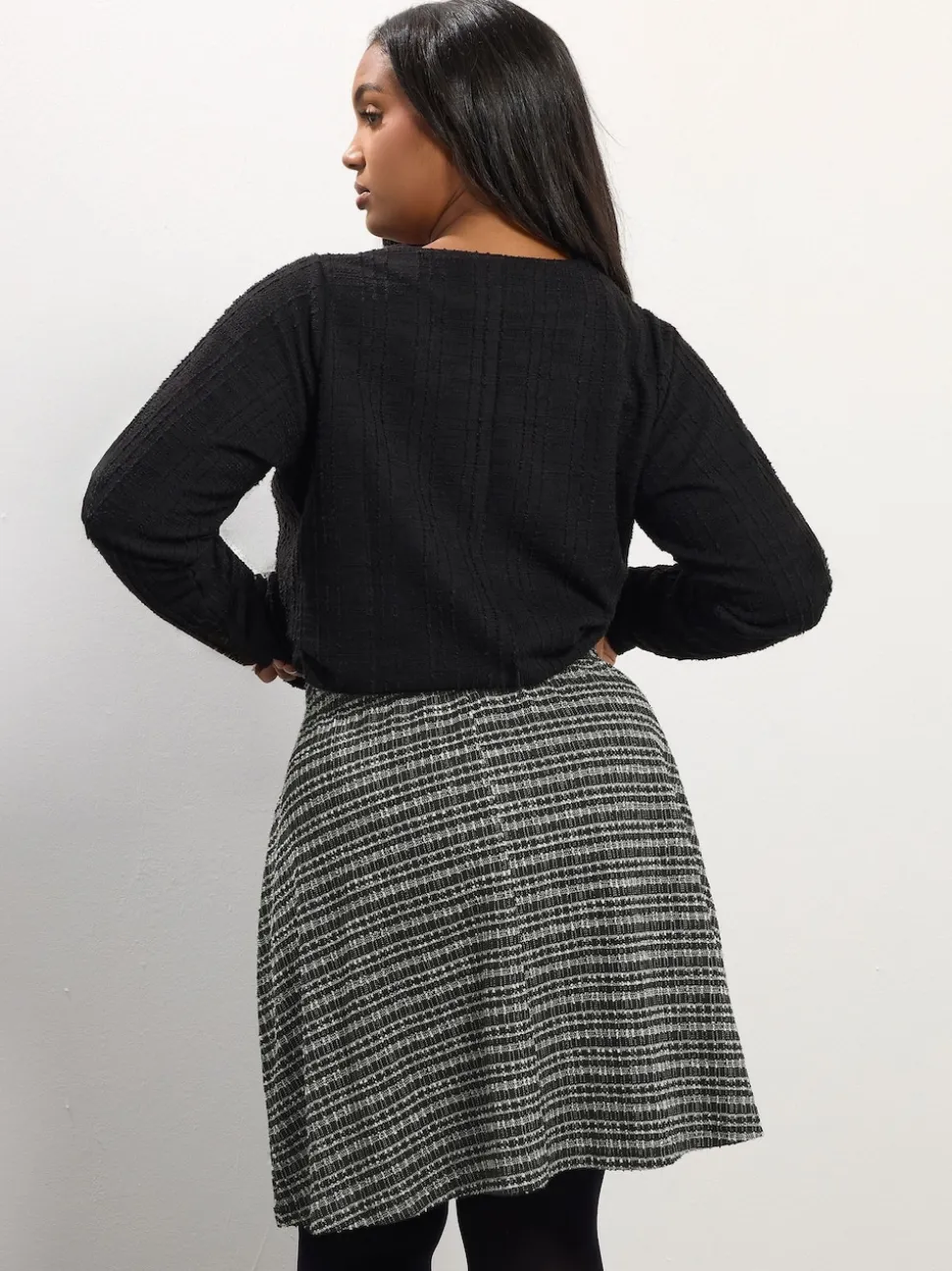 Yours Curve Black Boucle A Line Button Skirt