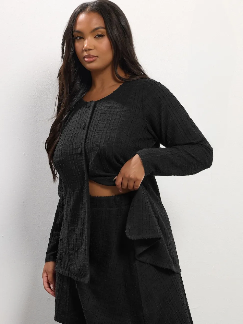 Yours Curve Black Boucle Mini Skirt