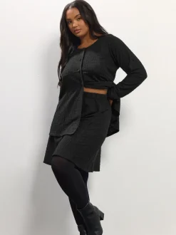 Yours Curve Black Boucle Mini Skirt