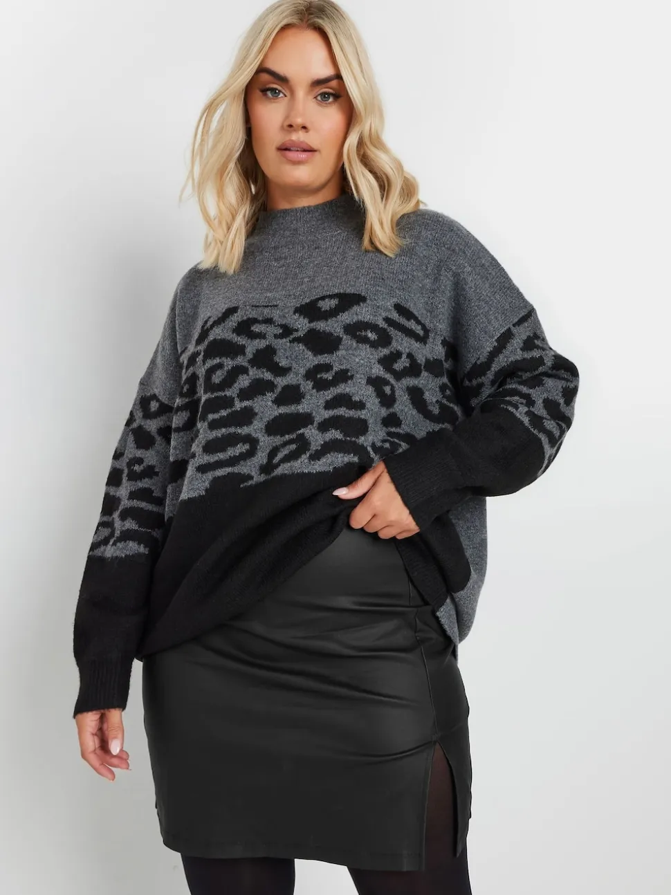 Yours Curve Black Coated Slit Mini Skirt