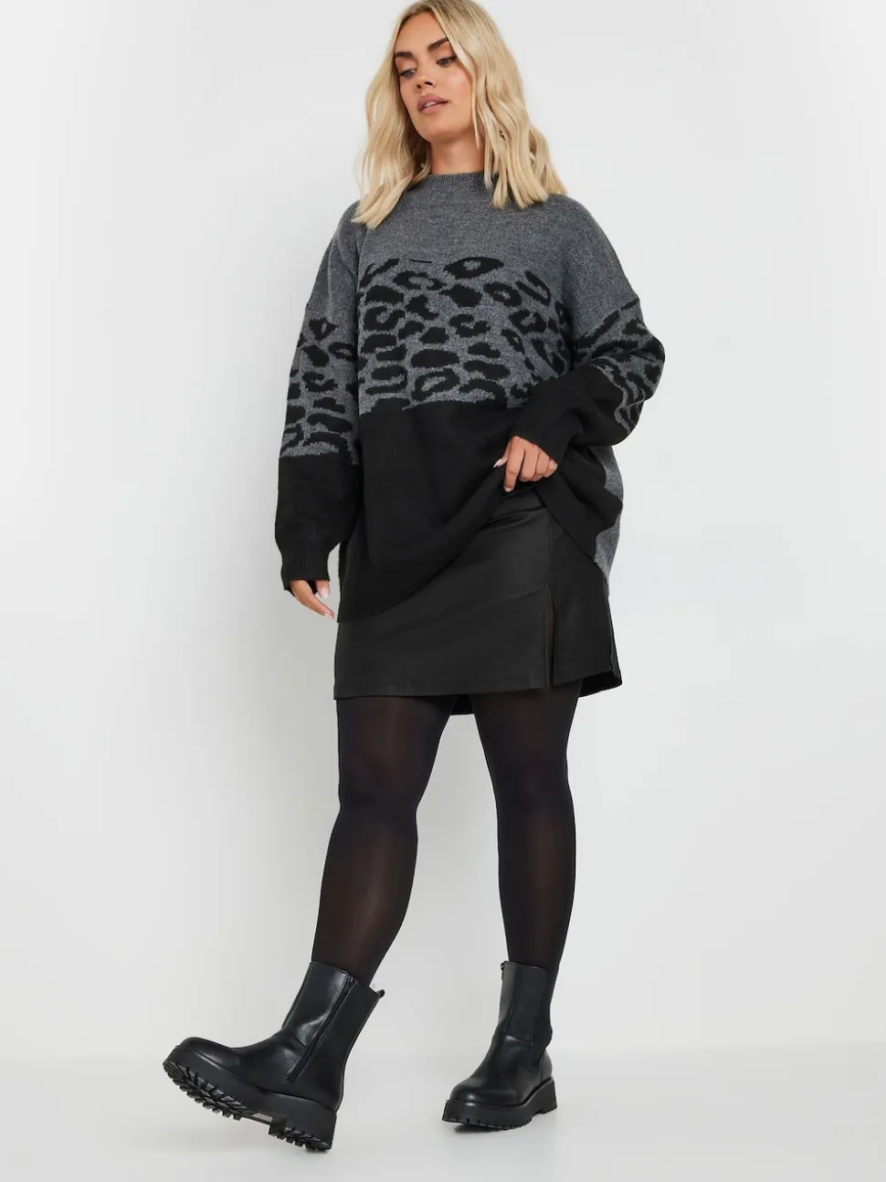 Yours Curve Black Coated Slit Mini Skirt