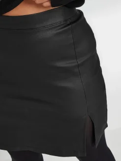 Yours Curve Black Coated Slit Mini Skirt