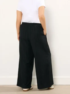 Yours Curve Black Crinkle Wide Leg Trousers