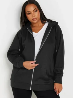 Yours Curve Black Essential Zip Through Hoodie
