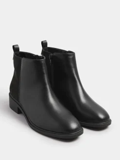 Yours Curve Black Extra Wide Fit Extra-Wide Fit Metal Trim Ankle Boots