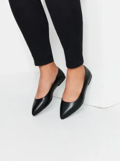 Yours Curve Black Extra Wide Fit Flat Point PU Shoes