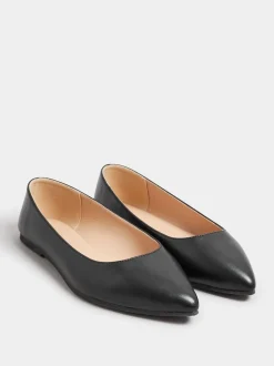 Yours Curve Black Extra Wide Fit Flat Point PU Shoes
